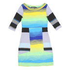 DESIGUAL Womens Blue Yellow Striped Day Dress Cotton Blend 3/4 Sleeve S