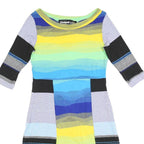 DESIGUAL Womens Blue Yellow Striped Day Dress Cotton Blend 3/4 Sleeve S