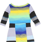 DESIGUAL Womens Blue Yellow Striped Day Dress Cotton Blend 3/4 Sleeve S