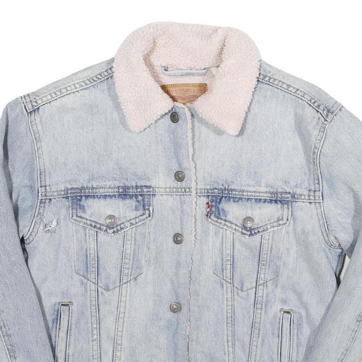 LEVI'S Womens Blue Sherpa Lined Denim Jacket XS Cotton Blend Button Closure