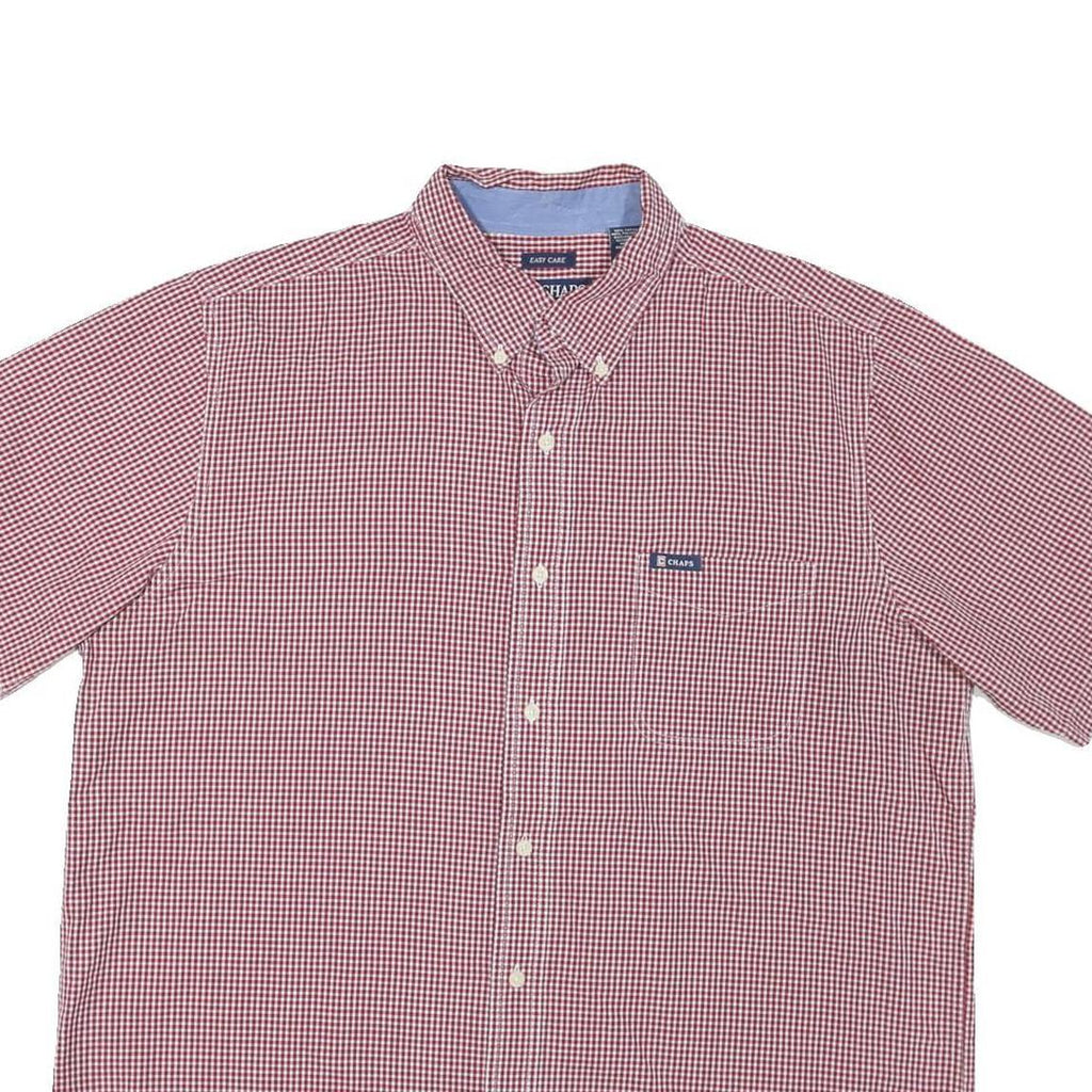 CHAPS Mens Red & White Check Shirt XL Cotton Blend Button-Down Collar Short