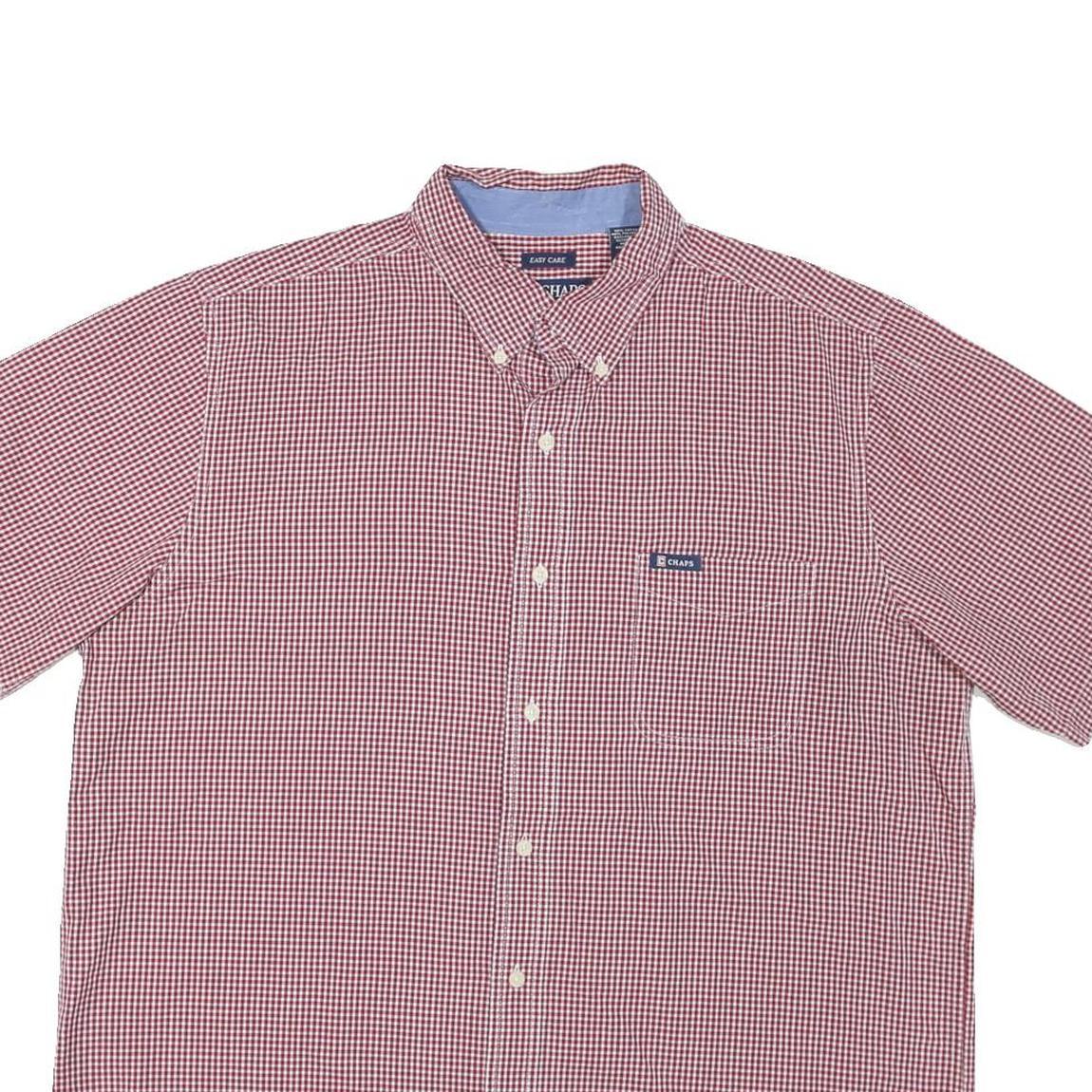 CHAPS Mens Red & White Check Shirt XL Cotton Blend Button-Down Collar Short