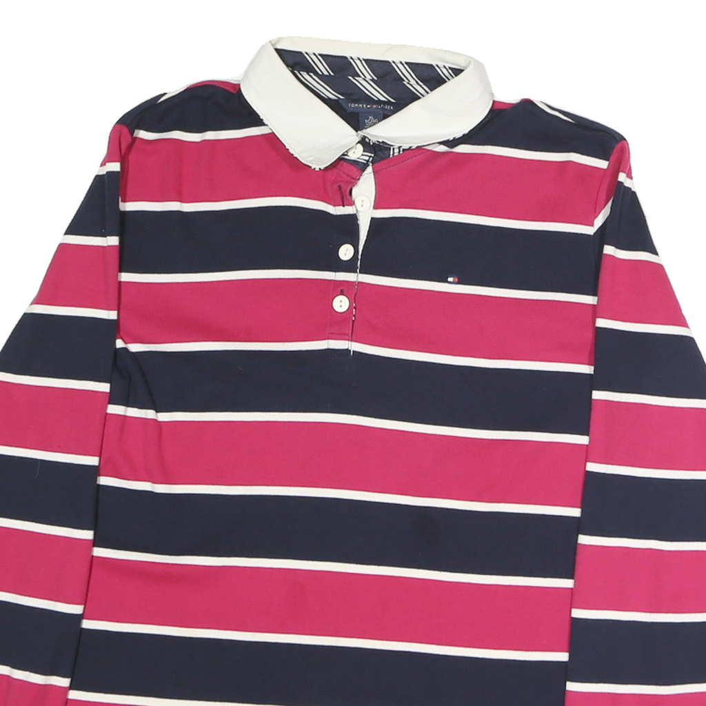 TOMMY HILFIGER Mens Blue & Red Striped Long Sleeve Polo Shirt XL Cotton Classic