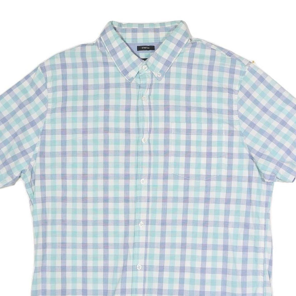 LEE Mens Blue & Green Checked Short Sleeve Shirt XL Casual Cotton Blend
