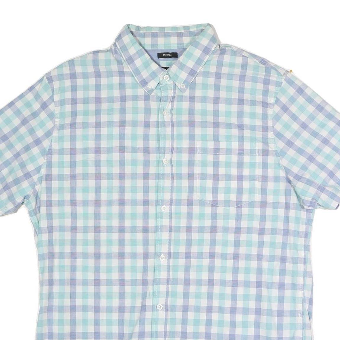 LEE Mens Blue & Green Checked Short Sleeve Shirt XL Casual Cotton Blend