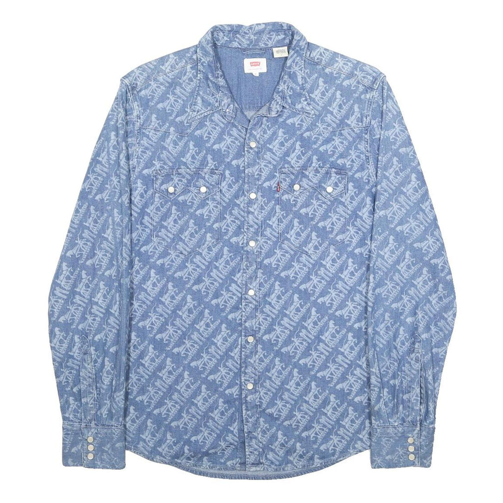 LEVI'S Mens Blue Cotton Patterned Shirt M Button Long Sleeve Western Style