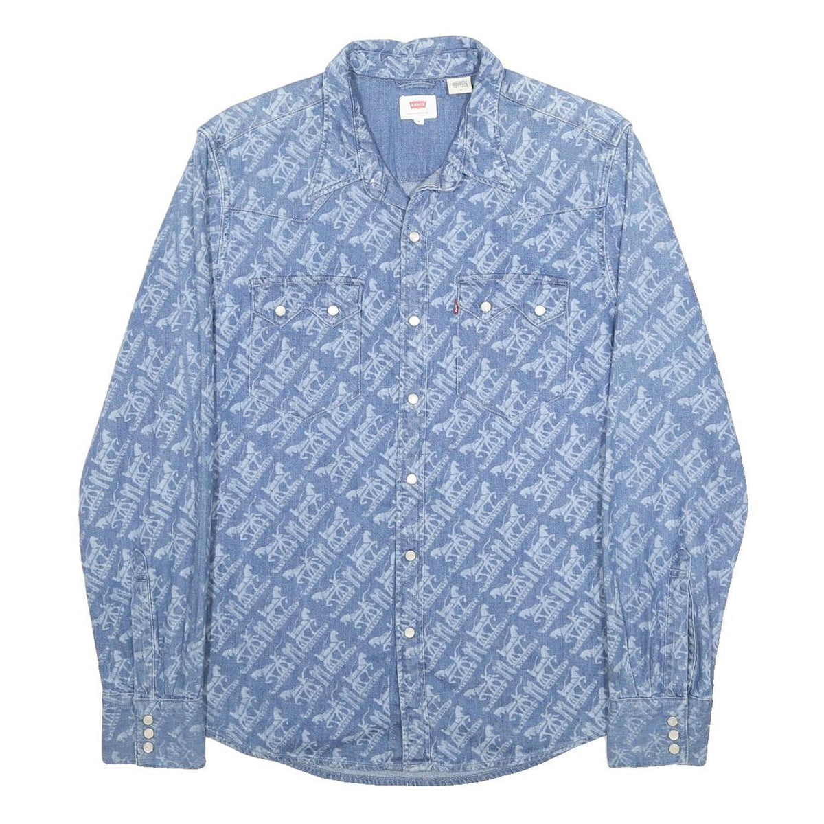 LEVI'S Mens Blue Cotton Patterned Shirt M Button Long Sleeve Western Style
