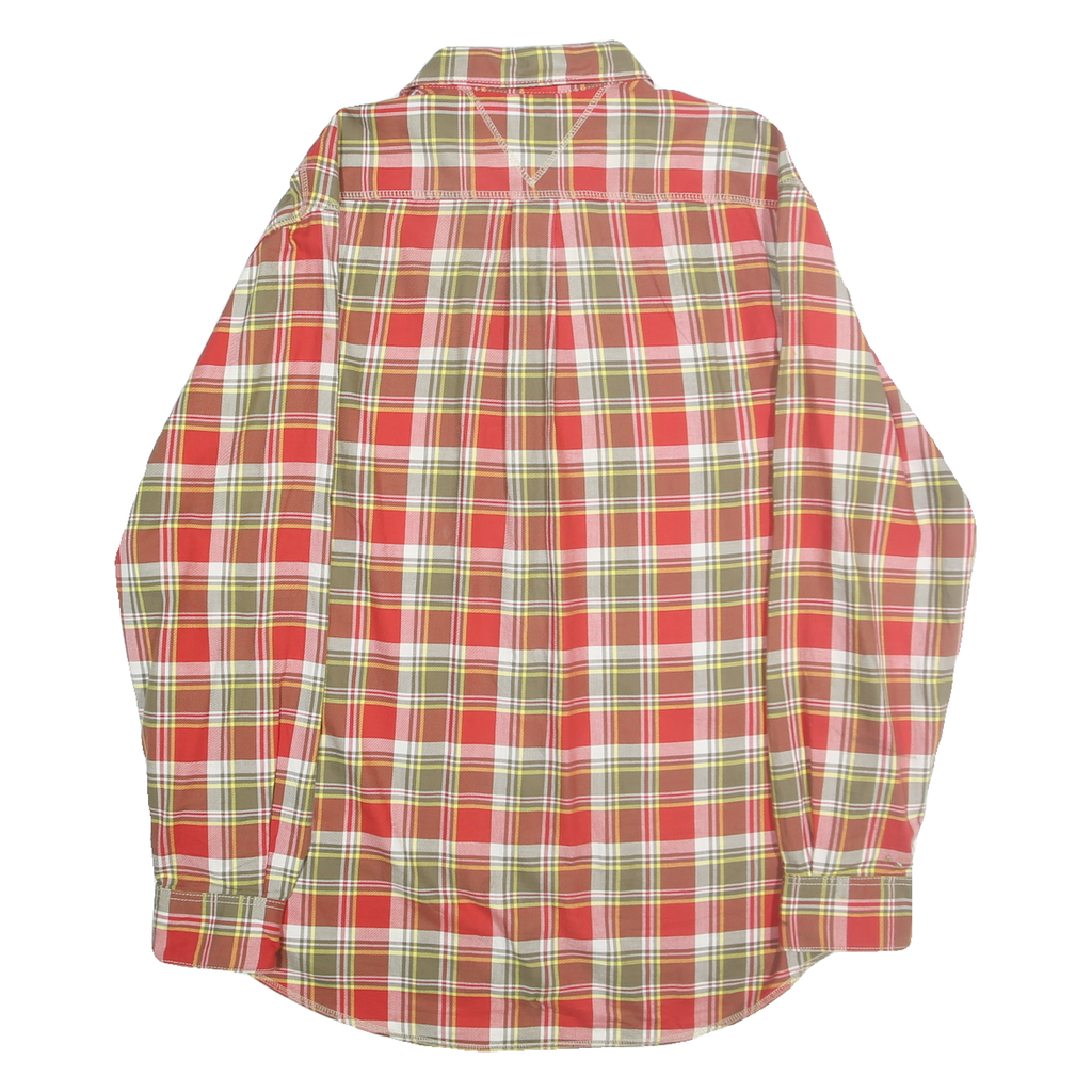 TOMMY HILFIGER Mens Red & Green Check Shirt L Classic Cotton Long Sleeve Button