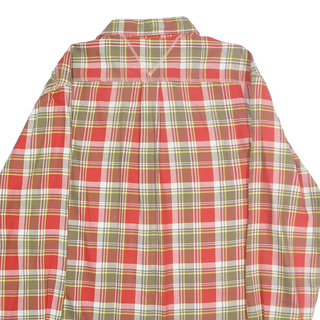 TOMMY HILFIGER Mens Red & Green Check Shirt L Classic Cotton Long Sleeve Button