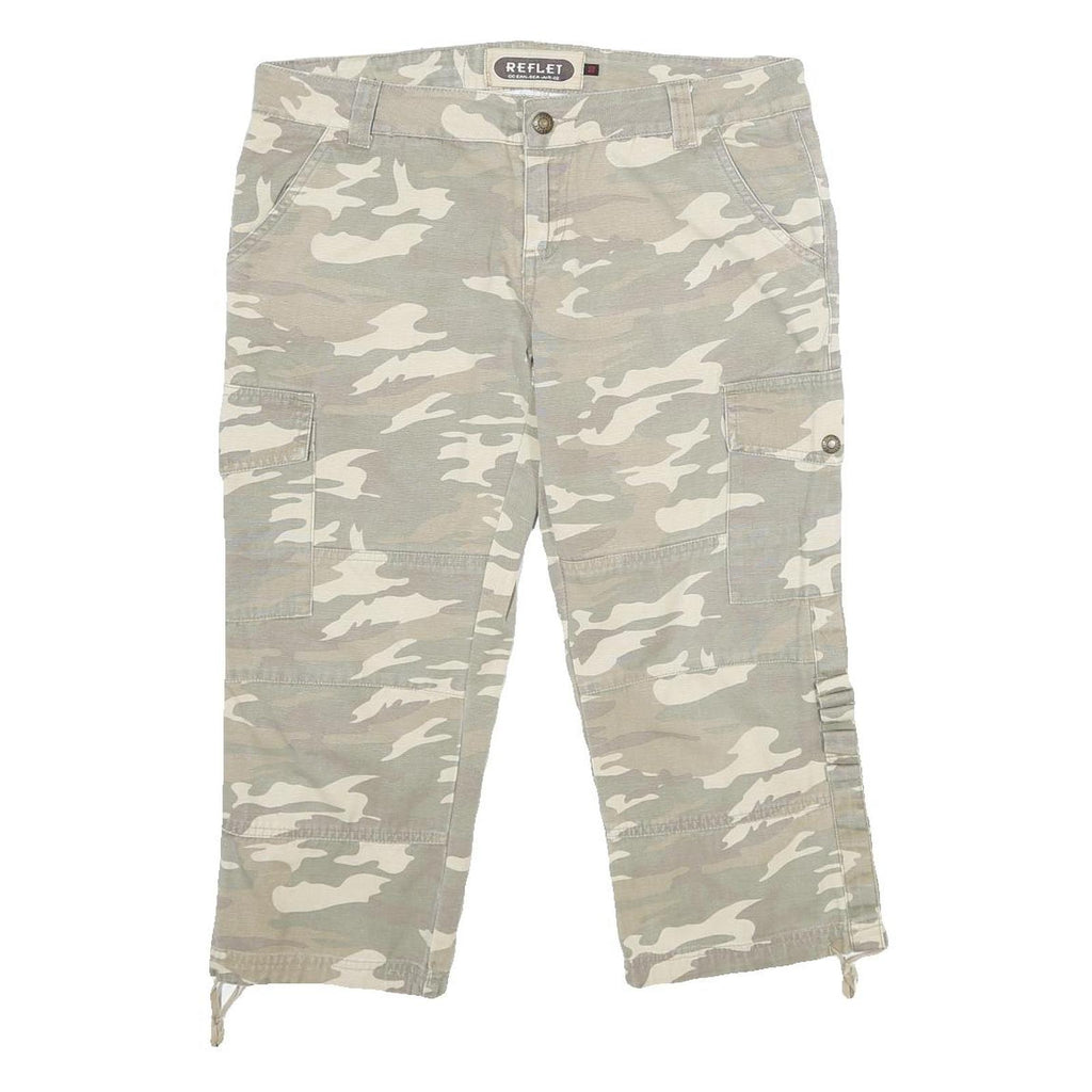 REFLET Womens Cotton Blend Green & Cream Striped Regular Fit Cargo Trousers W32