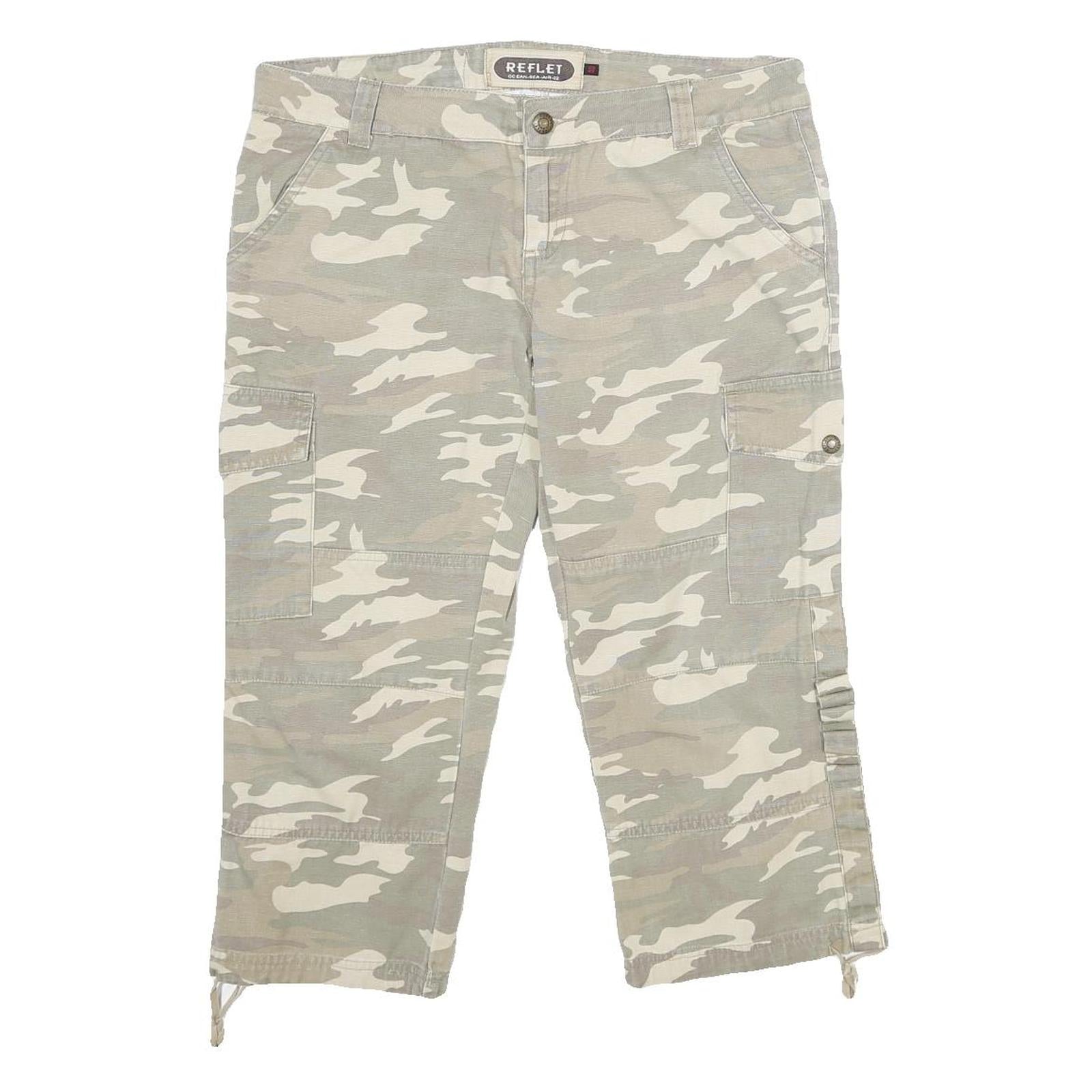 REFLET Womens Cotton Blend Green & Cream Striped Regular Fit Cargo Trousers W32