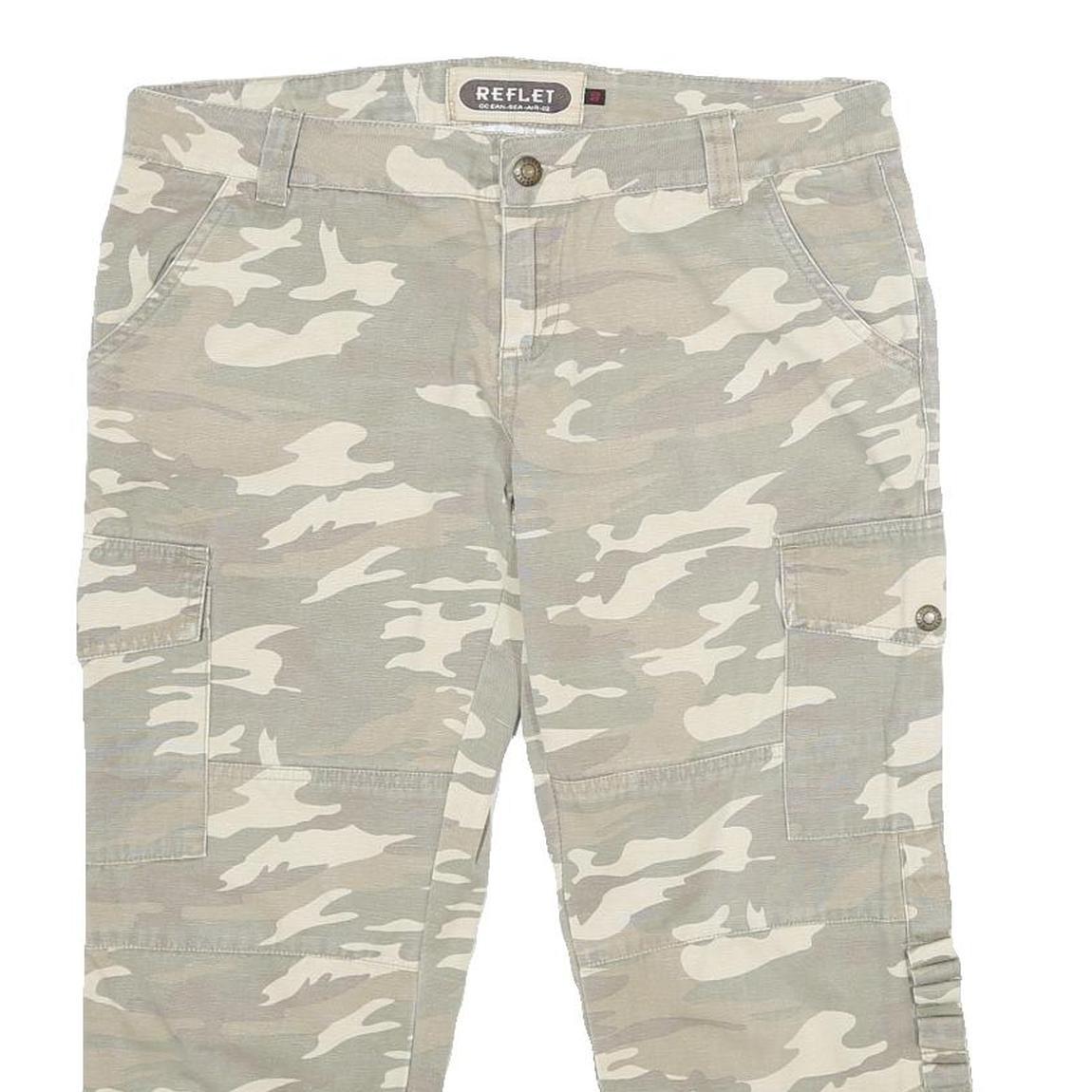 REFLET Womens Cotton Blend Green & Cream Striped Regular Fit Cargo Trousers W32