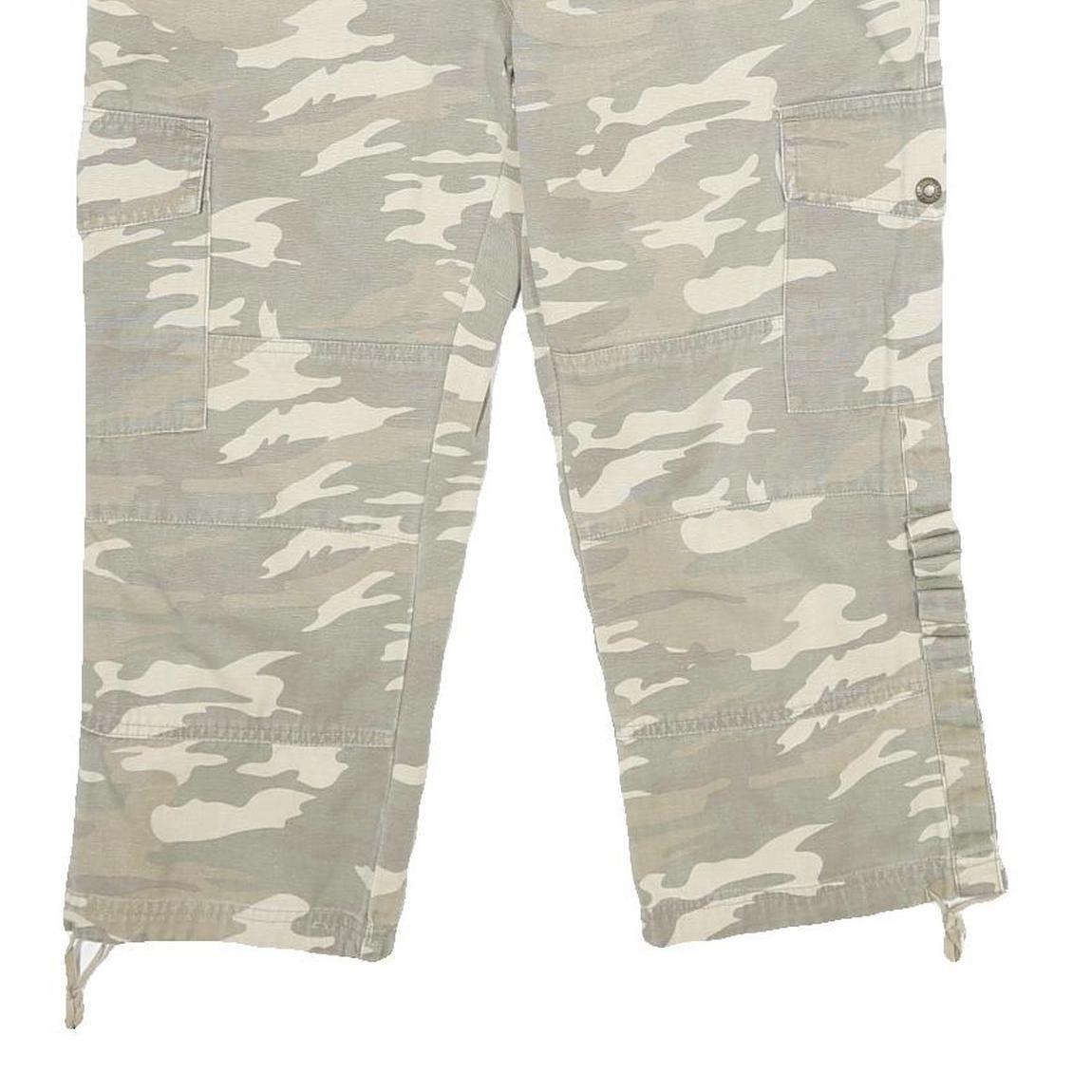 REFLET Womens Cotton Blend Green & Cream Striped Regular Fit Cargo Trousers W32