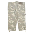 REFLET Womens Cotton Blend Green & Cream Striped Regular Fit Cargo Trousers W32