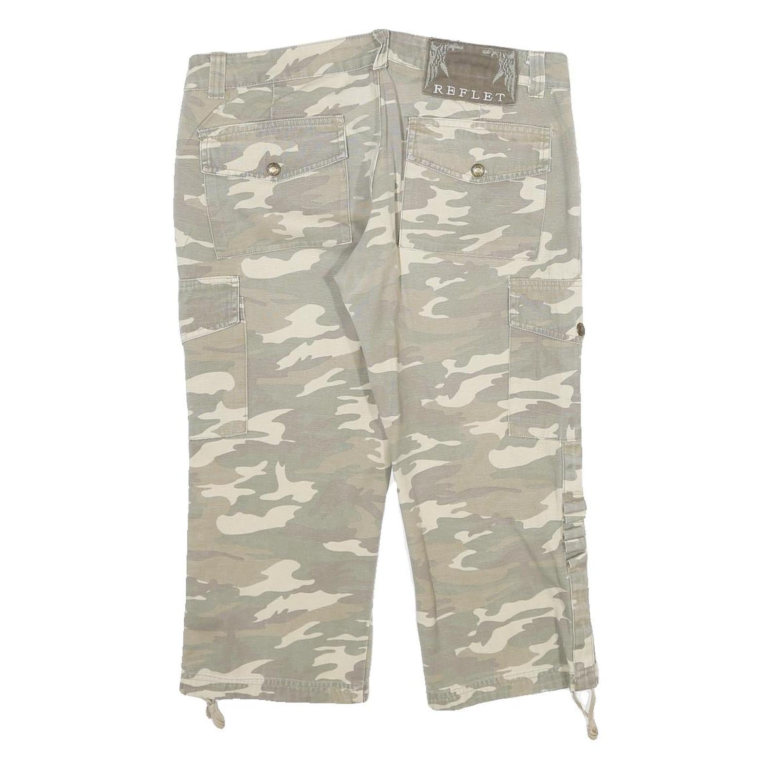 REFLET Womens Cotton Blend Green & Cream Striped Regular Fit Cargo Trousers W32