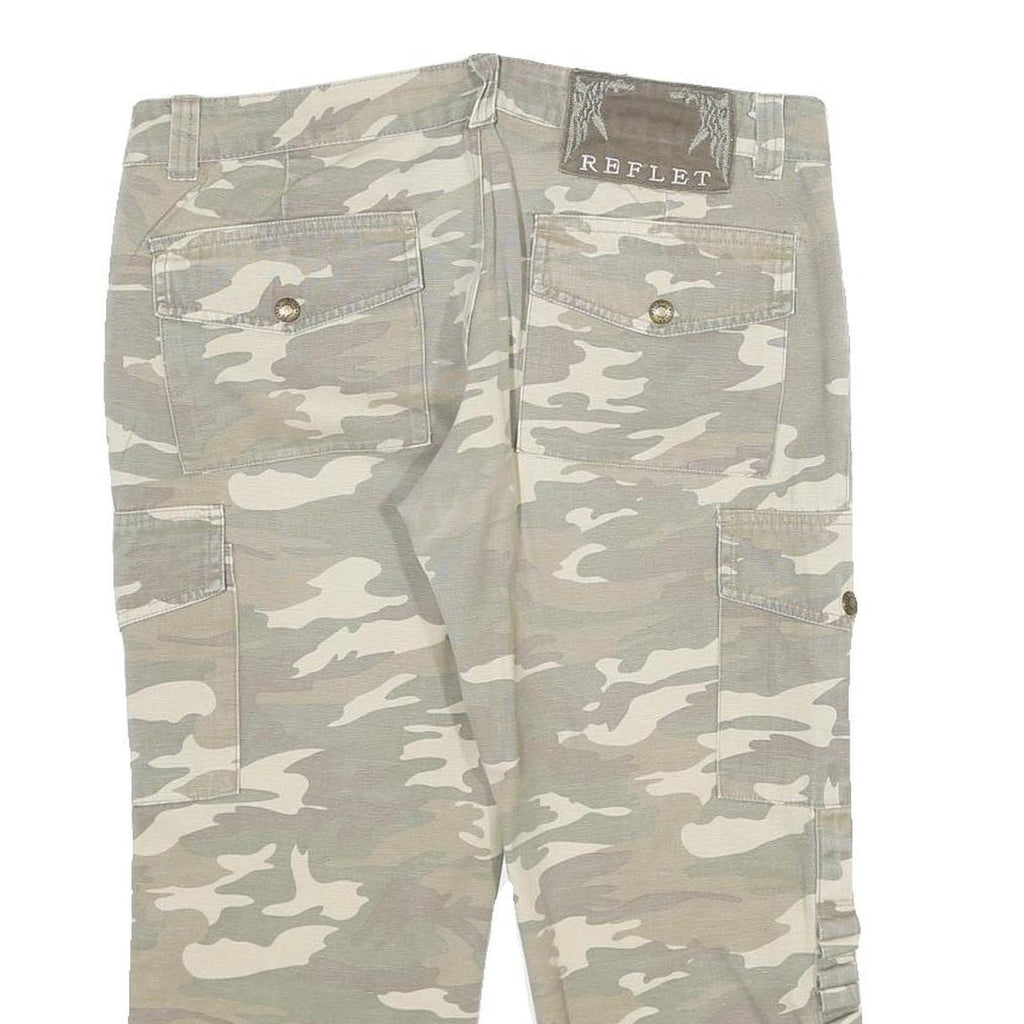 REFLET Womens Cotton Blend Green & Cream Striped Regular Fit Cargo Trousers W32