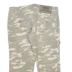 REFLET Womens Cotton Blend Green & Cream Striped Regular Fit Cargo Trousers W32