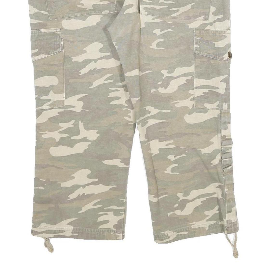 REFLET Womens Cotton Blend Green & Cream Striped Regular Fit Cargo Trousers W32