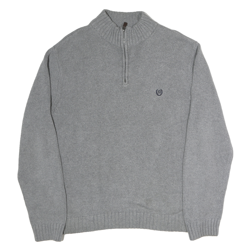 CHAPS Mens Grey Pullover Plain 1/4 Zip Basic Knit L Cotton Jumper Casual