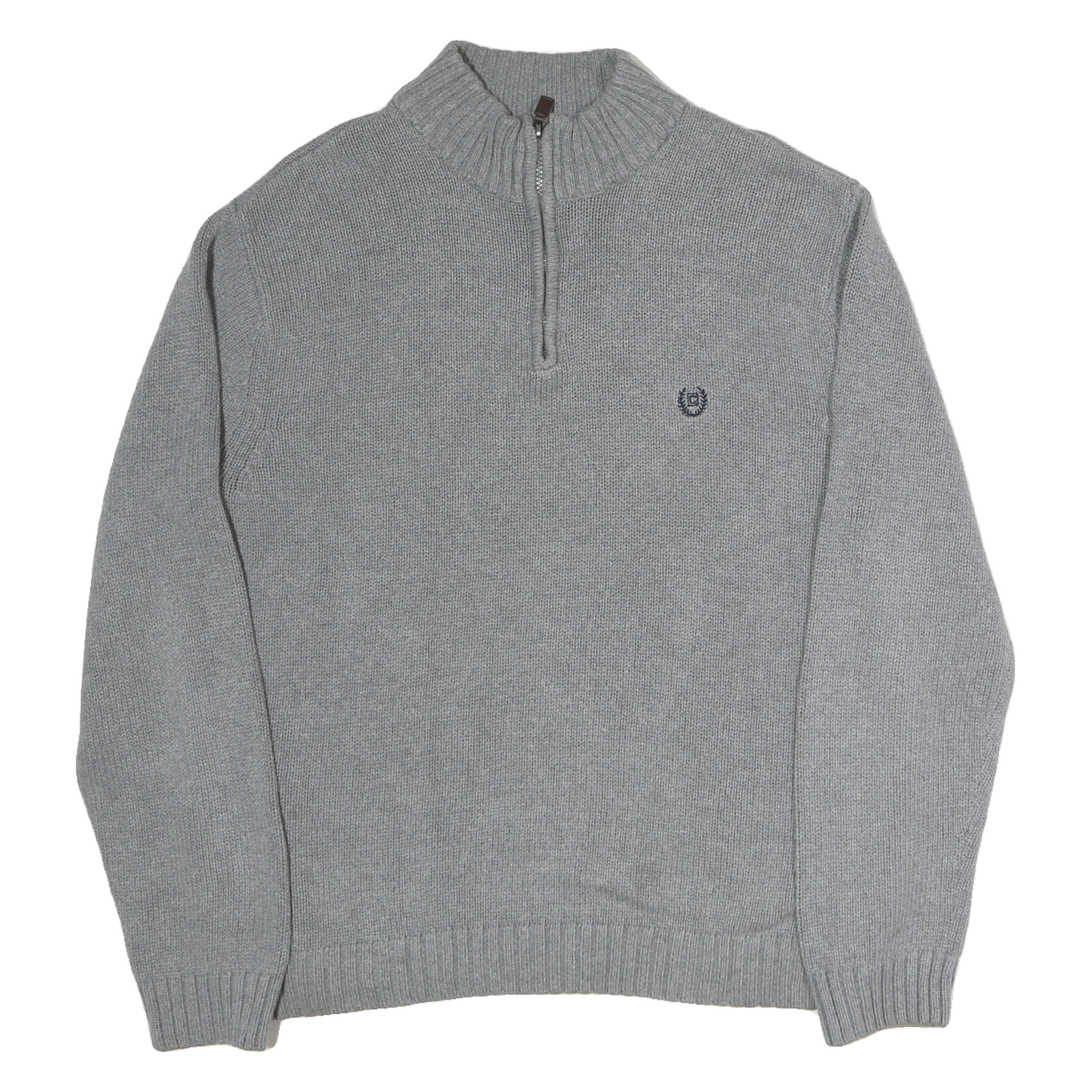 CHAPS Mens Grey Pullover Plain 1/4 Zip Basic Knit L Cotton Jumper Casual