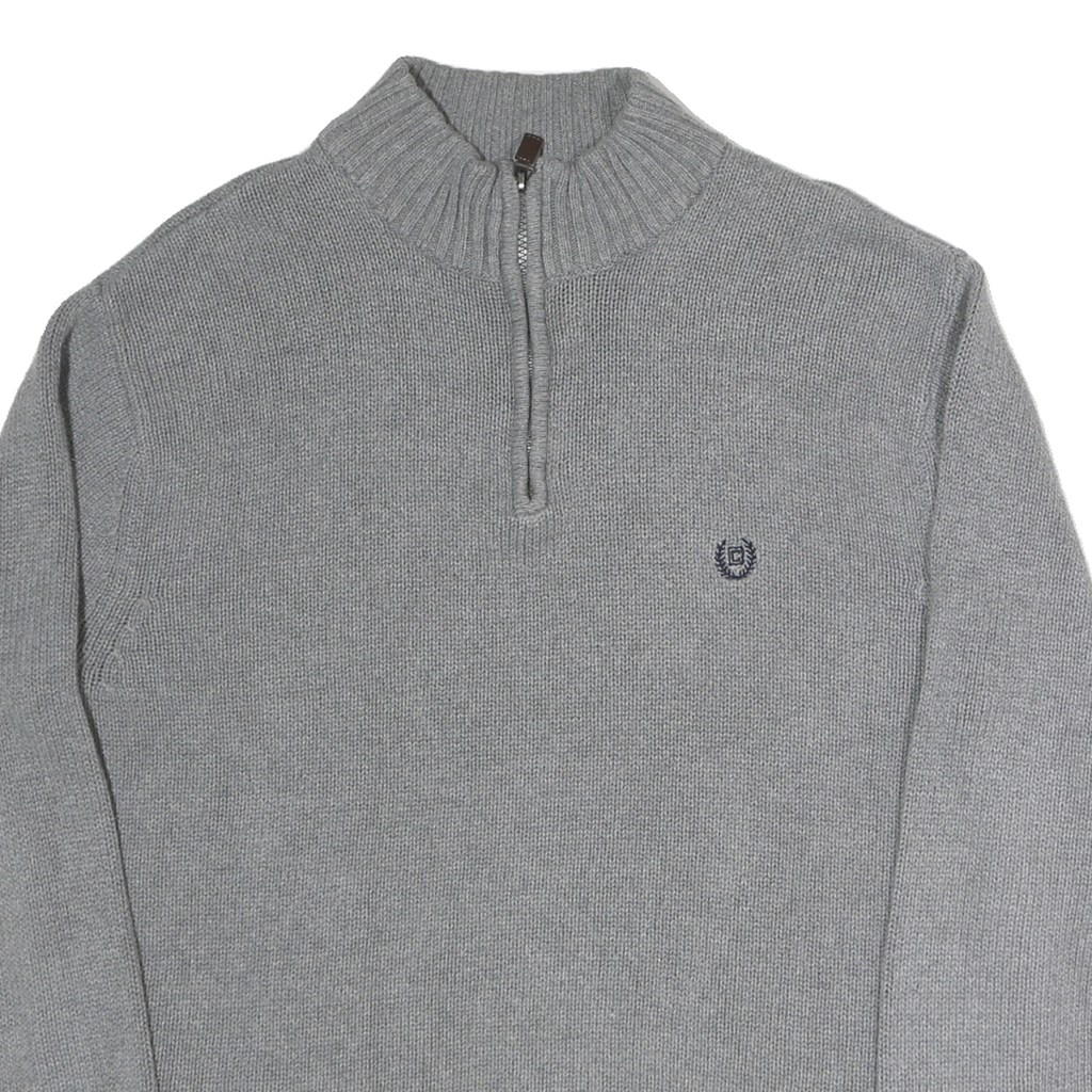 CHAPS Mens Grey Pullover Plain 1/4 Zip Basic Knit L Cotton Jumper Casual