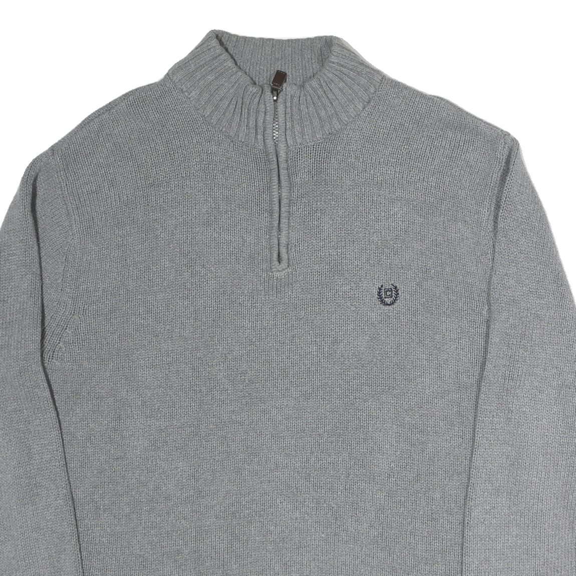 CHAPS Mens Grey Pullover Plain 1/4 Zip Basic Knit L Cotton Jumper Casual