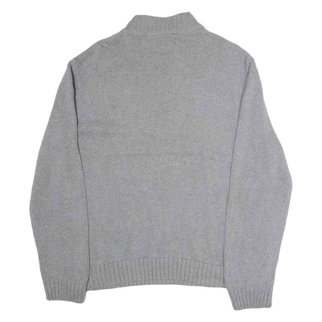 CHAPS Mens Grey Pullover Plain 1/4 Zip Basic Knit L Cotton Jumper Casual