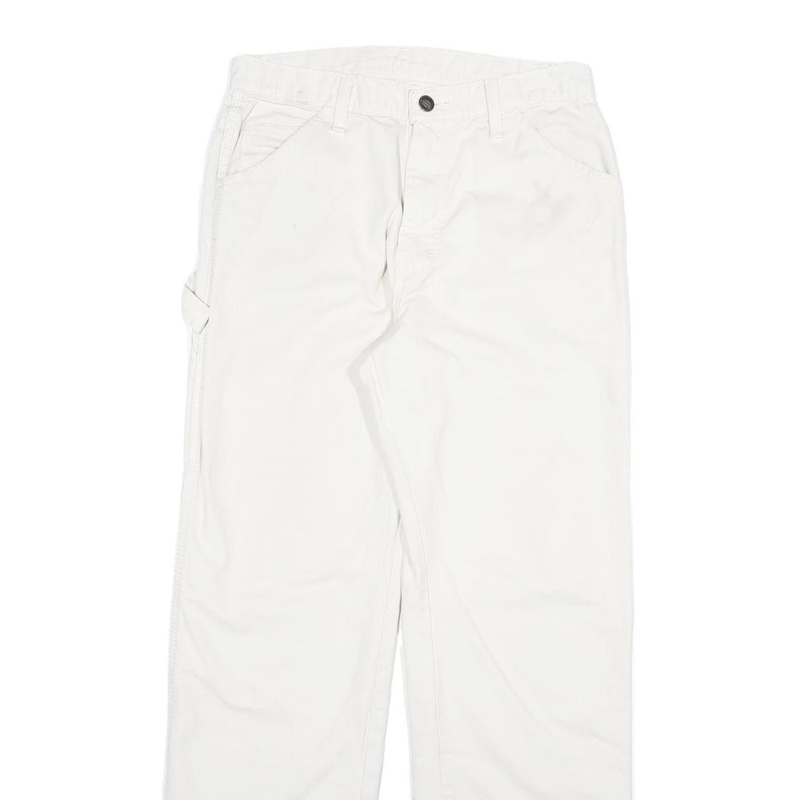 DICKIES Mens White Regular Fit Straight Cotton Blend Jeans W28 L28 Workwear Zip