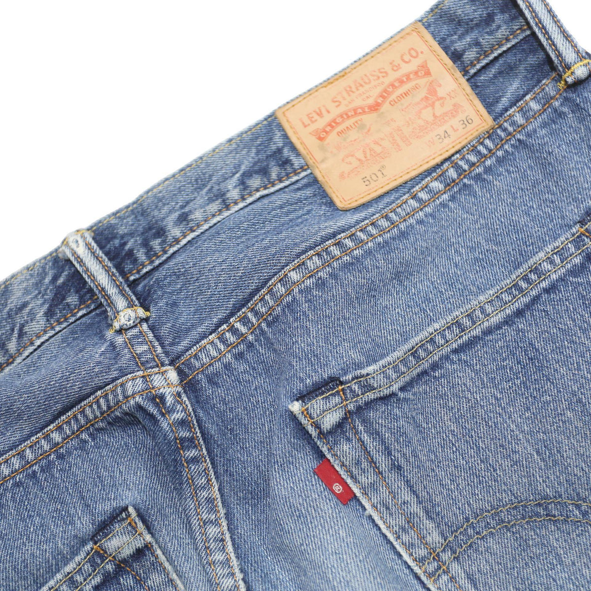 LEVI'S 501 Mens Jeans Blue Regular Straight Denim Medium W34 L36 Classic Button