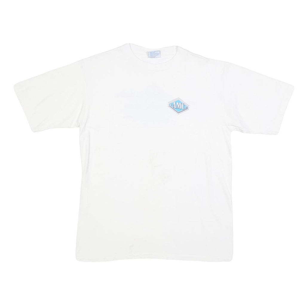 ALL SPORT Mens White L Cotton T-Shirt Short Sleeve Crew Neck AMC Logo Printed