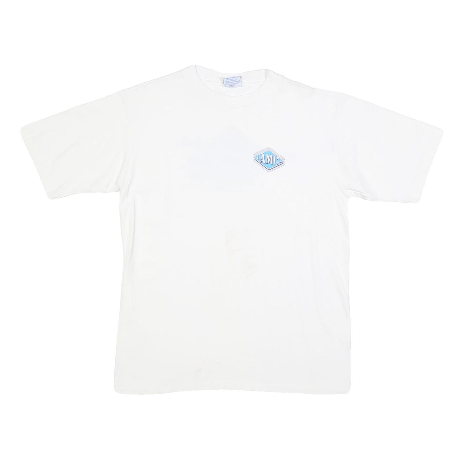 ALL SPORT Mens White L Cotton T-Shirt Short Sleeve Crew Neck AMC Logo Printed