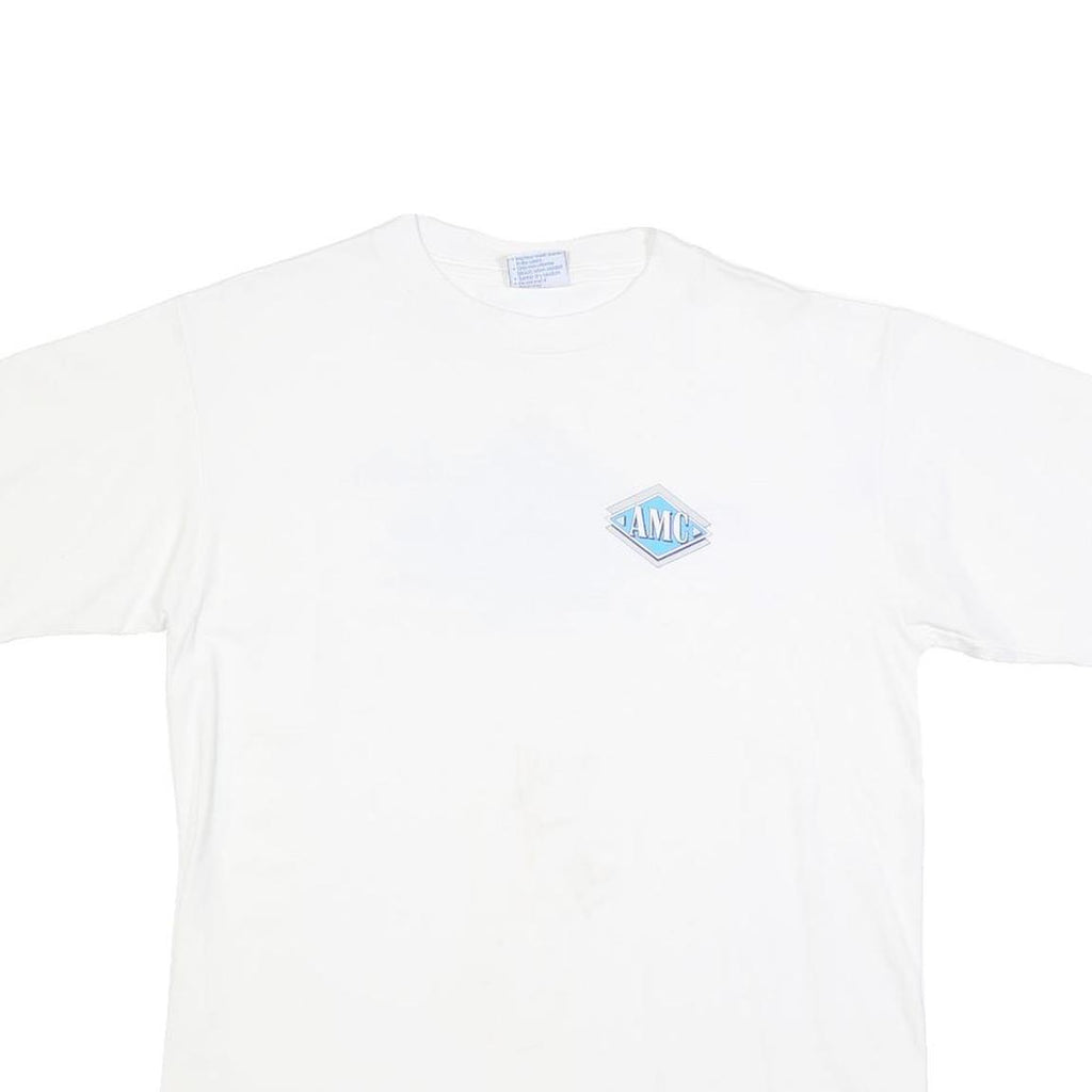 ALL SPORT Mens White L Cotton T-Shirt Short Sleeve Crew Neck AMC Logo Printed