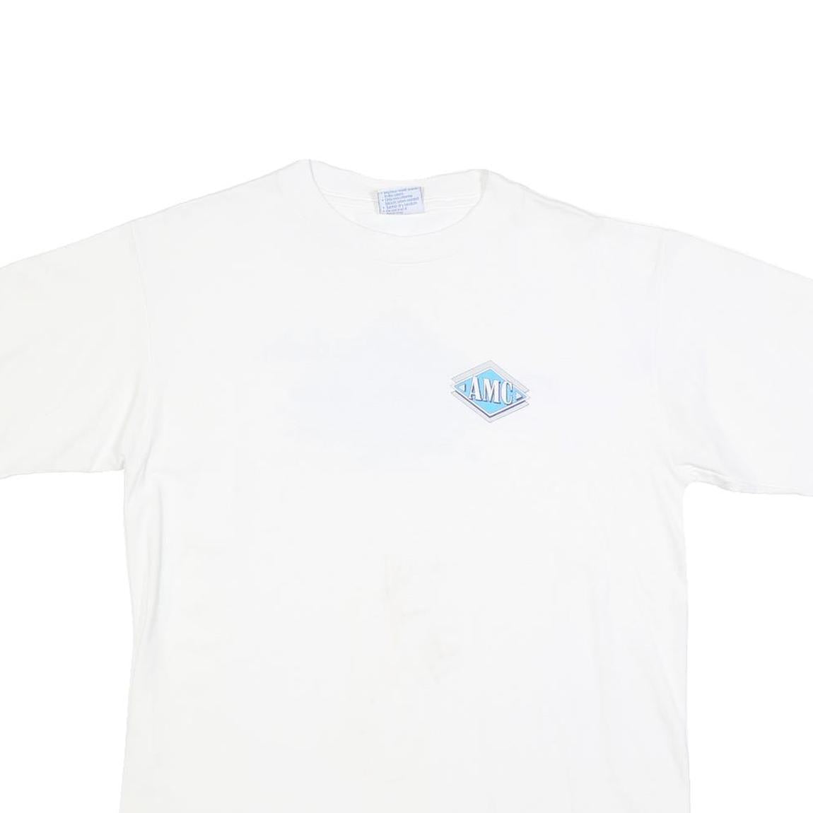 ALL SPORT Mens White L Cotton T-Shirt Short Sleeve Crew Neck AMC Logo Printed