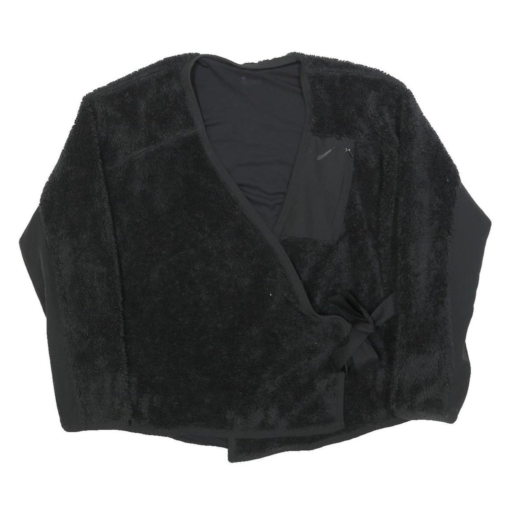 NIKE Womens Black Jacket L Polyester Blend Fleece Drawstring Casual Outerwear