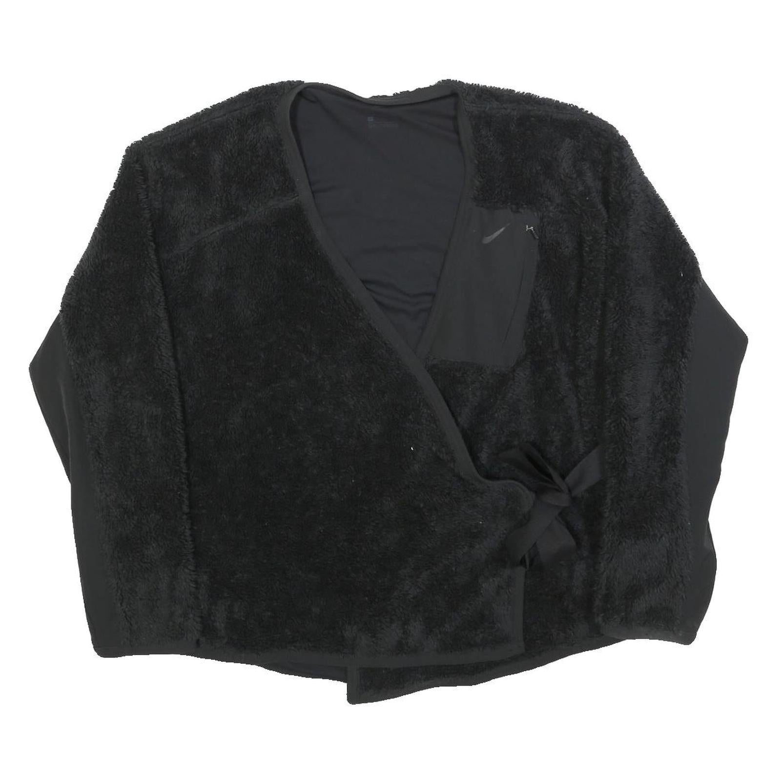 NIKE Womens Black Jacket L Polyester Blend Fleece Drawstring Casual Outerwear