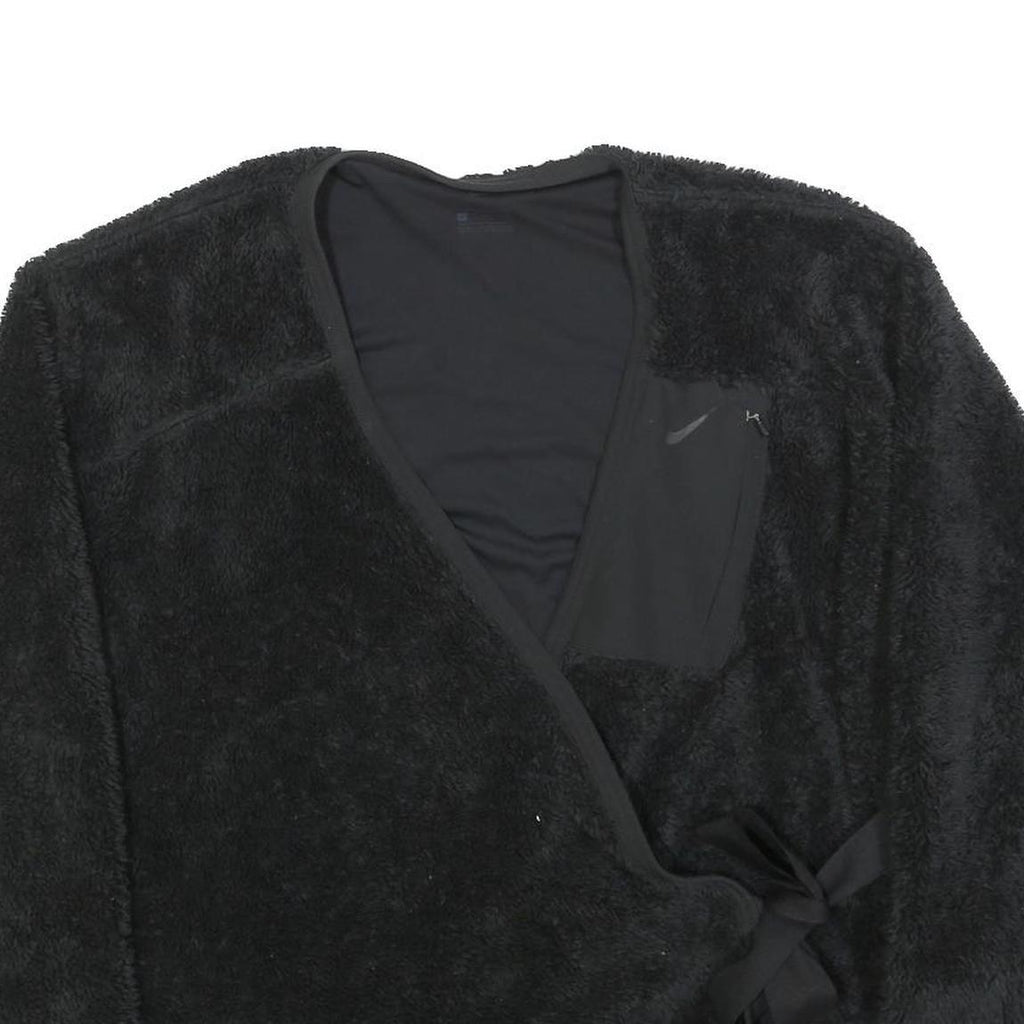 NIKE Womens Black Jacket L Polyester Blend Fleece Drawstring Casual Outerwear