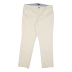 TOMMY HILFIGER Mens Regular Fit Beige Cotton Blend Trousers W39 L29 Classic Zip
