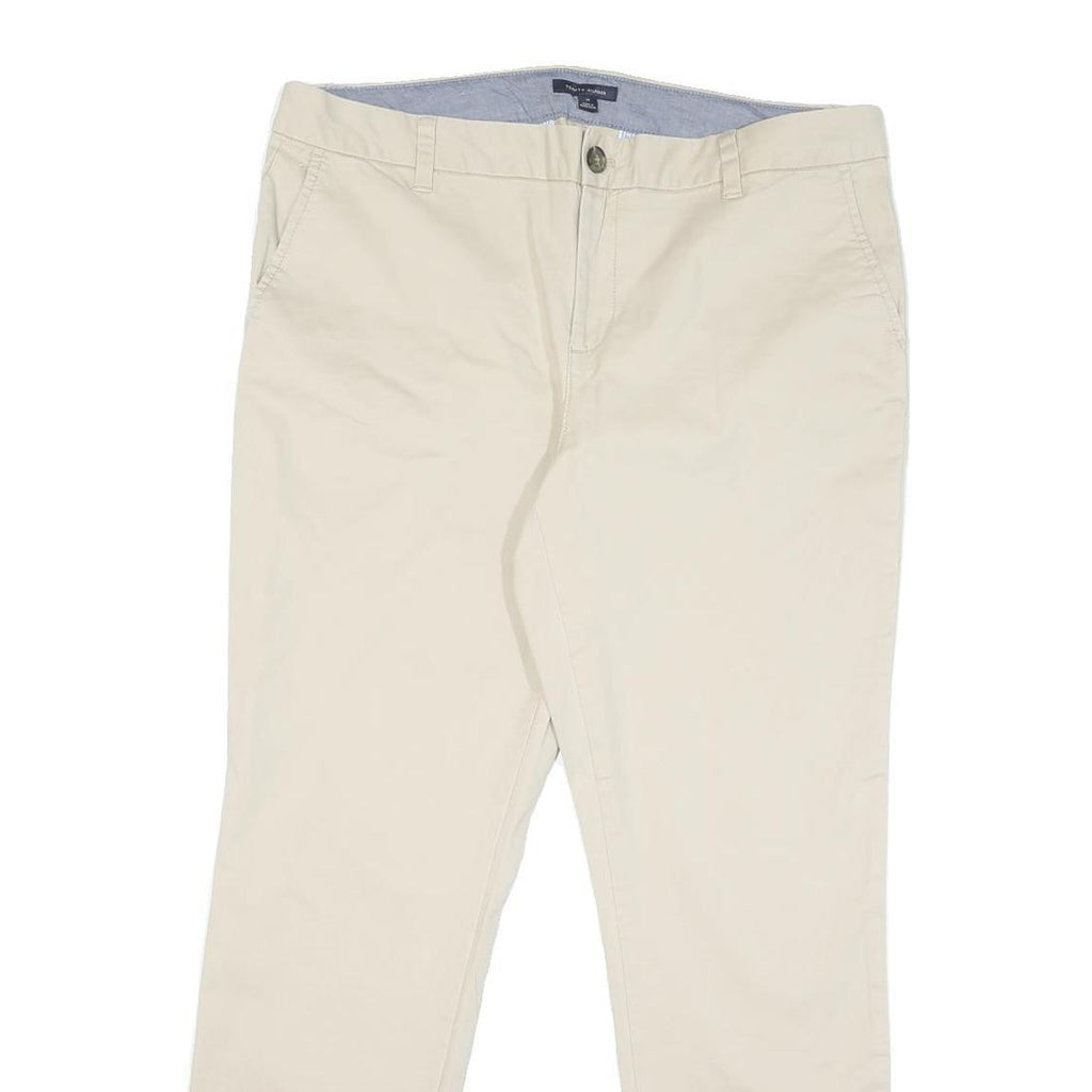 TOMMY HILFIGER Mens Regular Fit Beige Cotton Blend Trousers W39 L29 Classic Zip