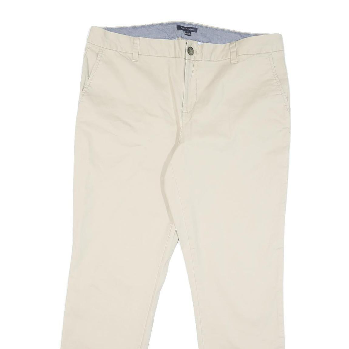 TOMMY HILFIGER Mens Regular Fit Beige Cotton Blend Trousers W39 L29 Classic Zip