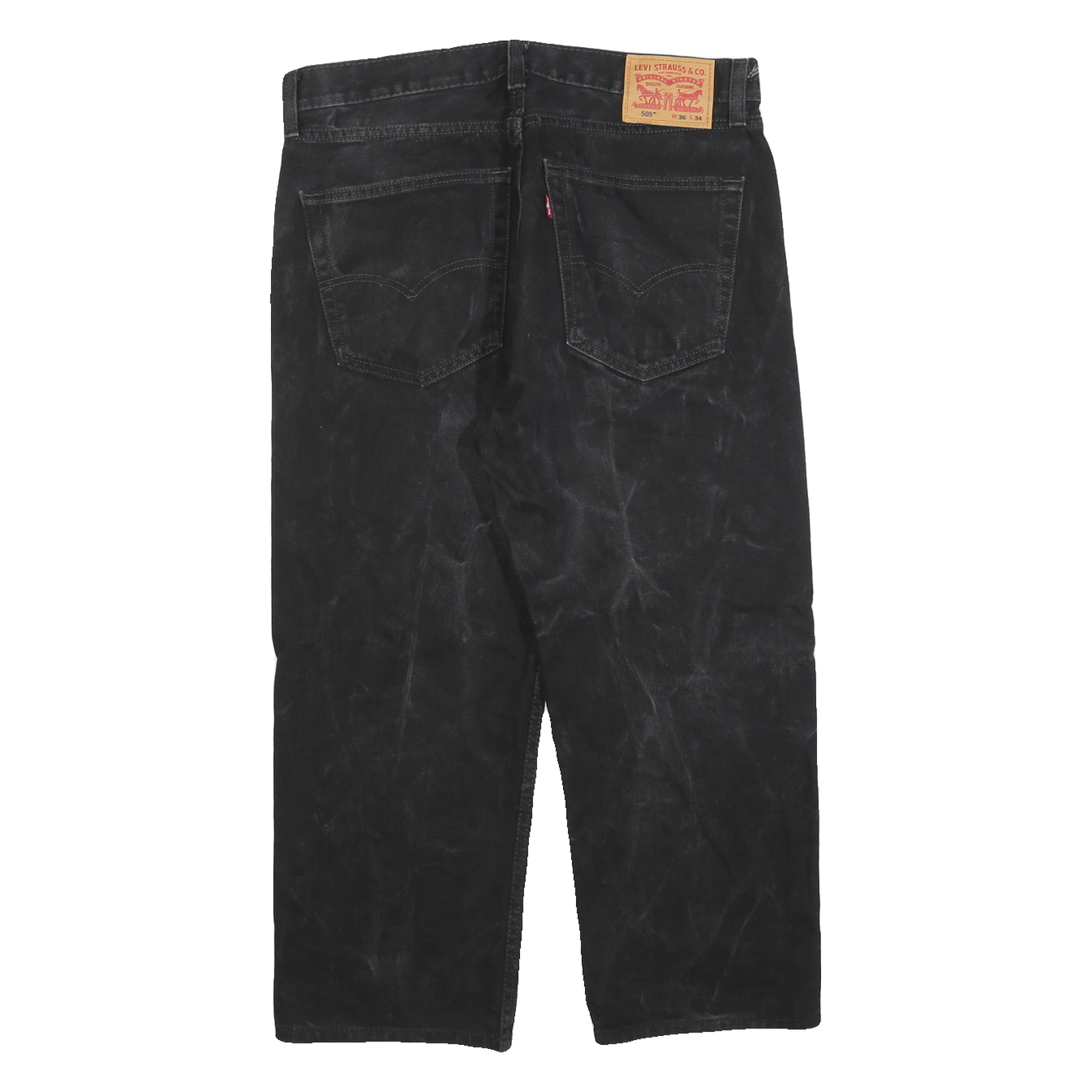LEVI'S 505 Mens Jeans Black Regular Straight Denim Medium W36 L23 Classic Zip