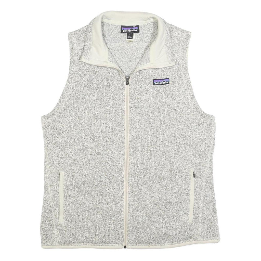 PATAGONIA Womens Cream & Grey Zip Up Fleece Vest L Polyester Blend Casual