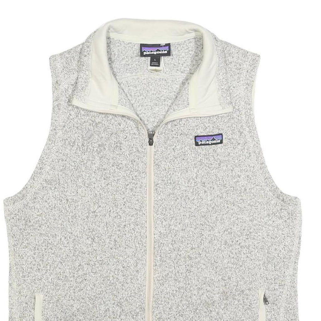 PATAGONIA Womens Cream & Grey Zip Up Fleece Vest L Polyester Blend Casual