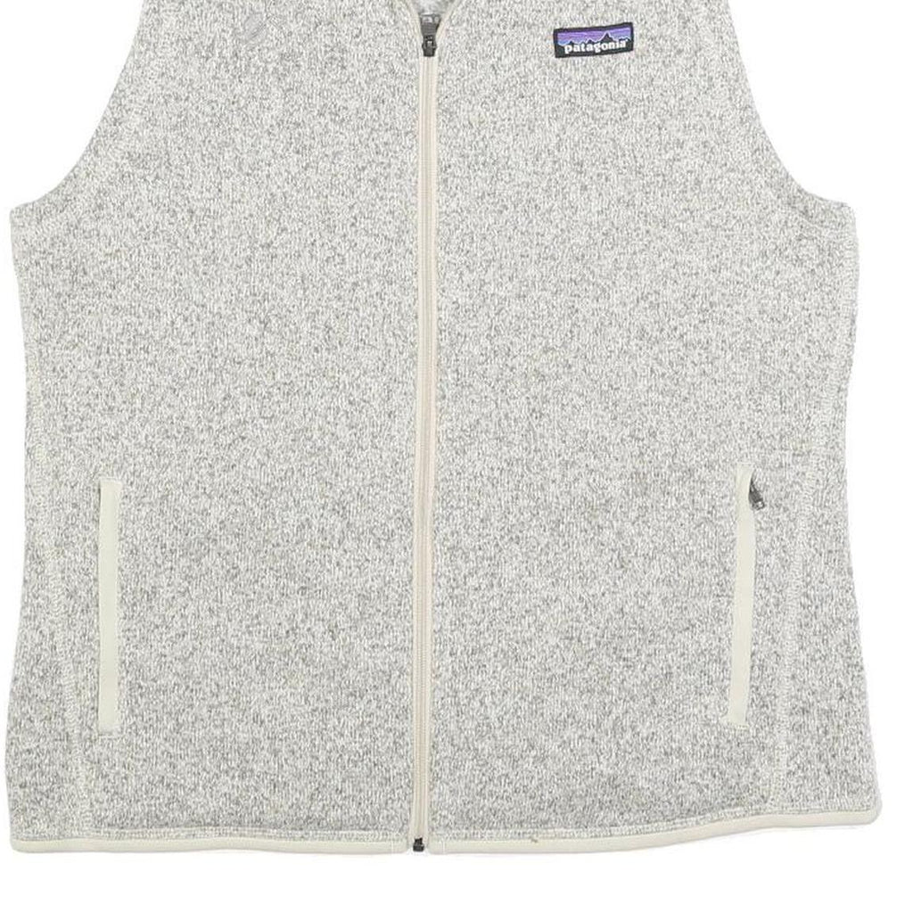 PATAGONIA Womens Cream & Grey Zip Up Fleece Vest L Polyester Blend Casual