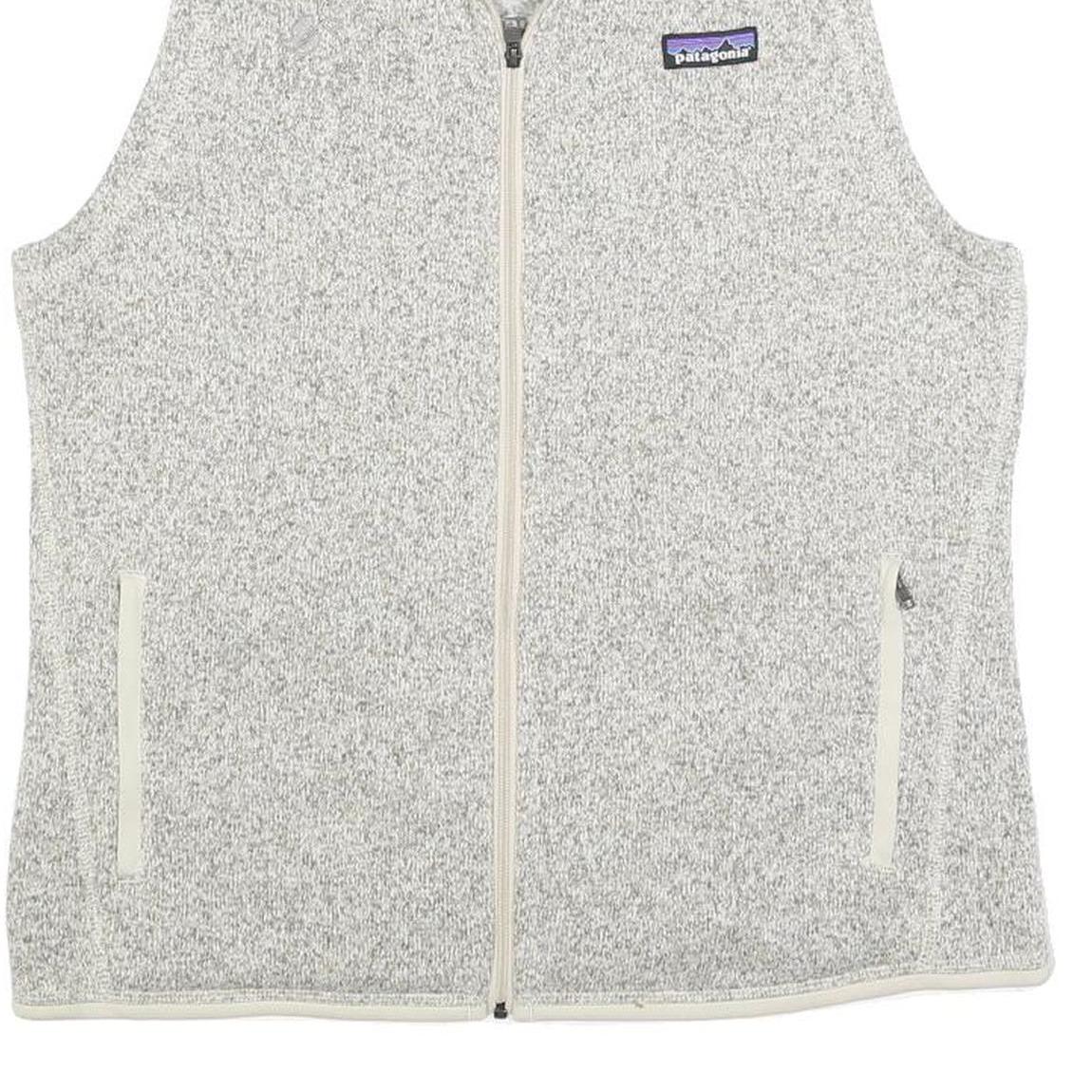 PATAGONIA Womens Cream & Grey Zip Up Fleece Vest L Polyester Blend Casual