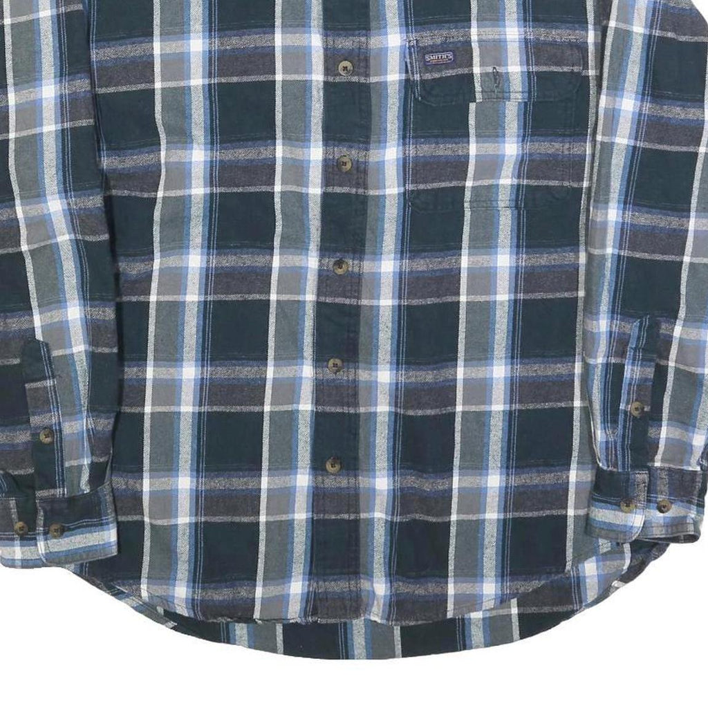 SMITHS Mens Blue Green & Grey Check Shirt L Casual Cotton Blend Long Sleeve