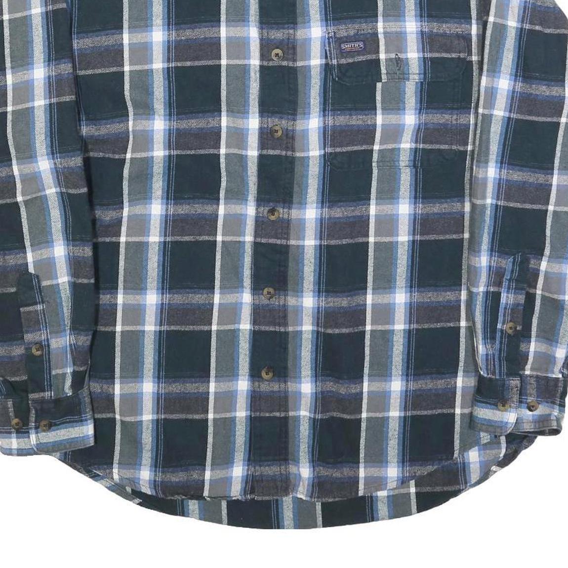 SMITHS Mens Blue Green & Grey Check Shirt L Casual Cotton Blend Long Sleeve