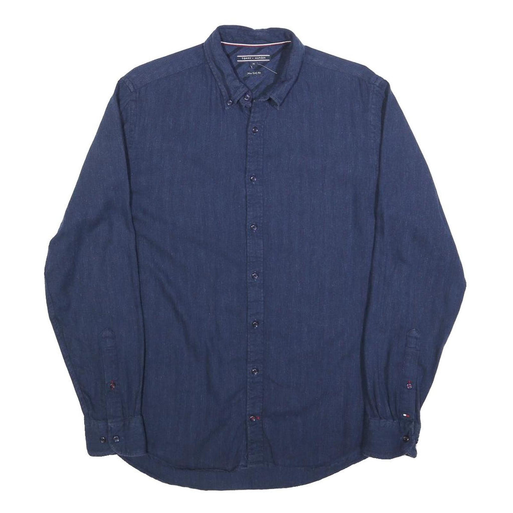 TOMMY HILFIGER Mens Blue Shirt M Button Down Cotton Blend Classic Fit Long