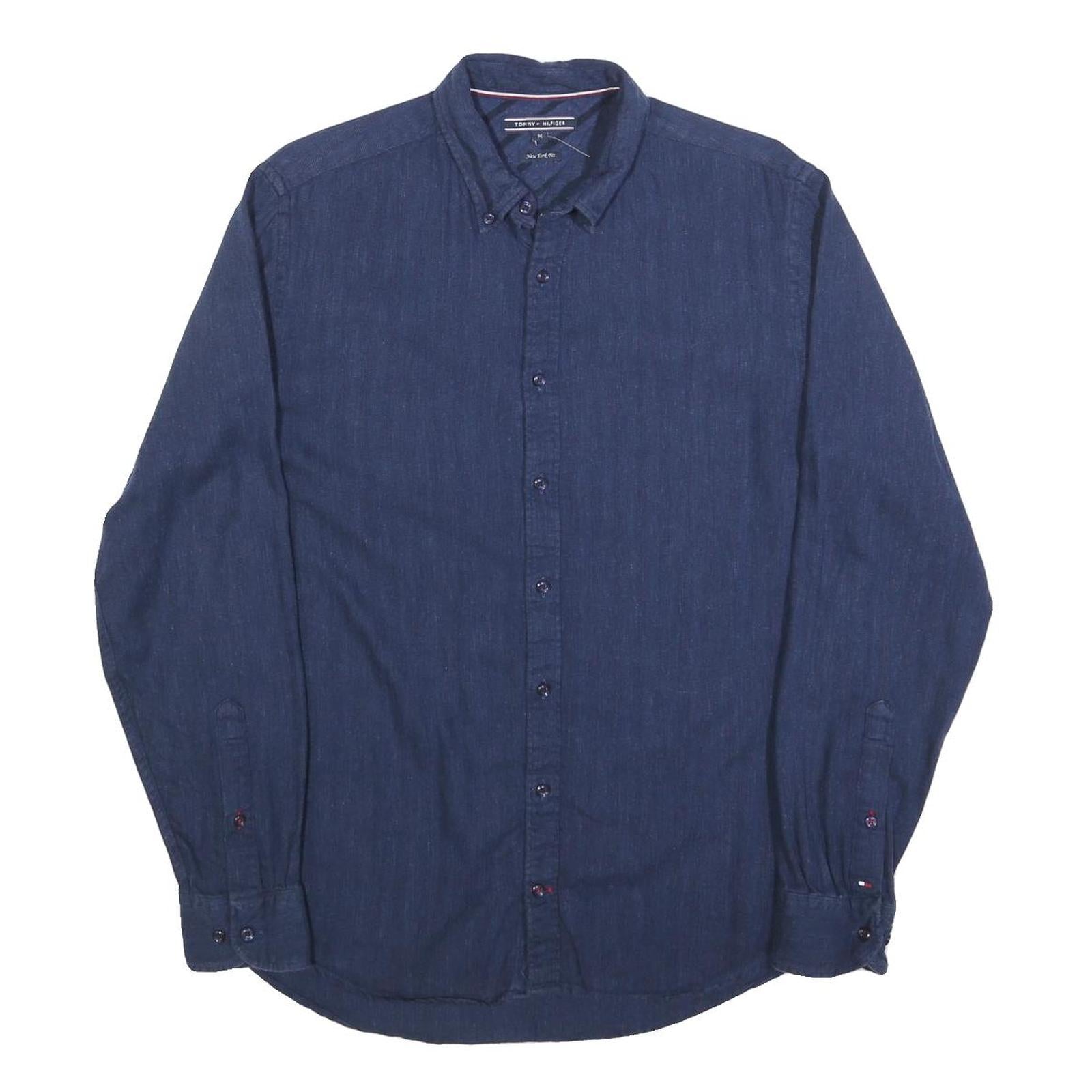 TOMMY HILFIGER Mens Blue Shirt M Button Down Cotton Blend Classic Fit Long