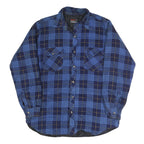 WORK CENTRE Mens Blue & Navy Check Shirt M Long Sleeve Button Pocket Casual