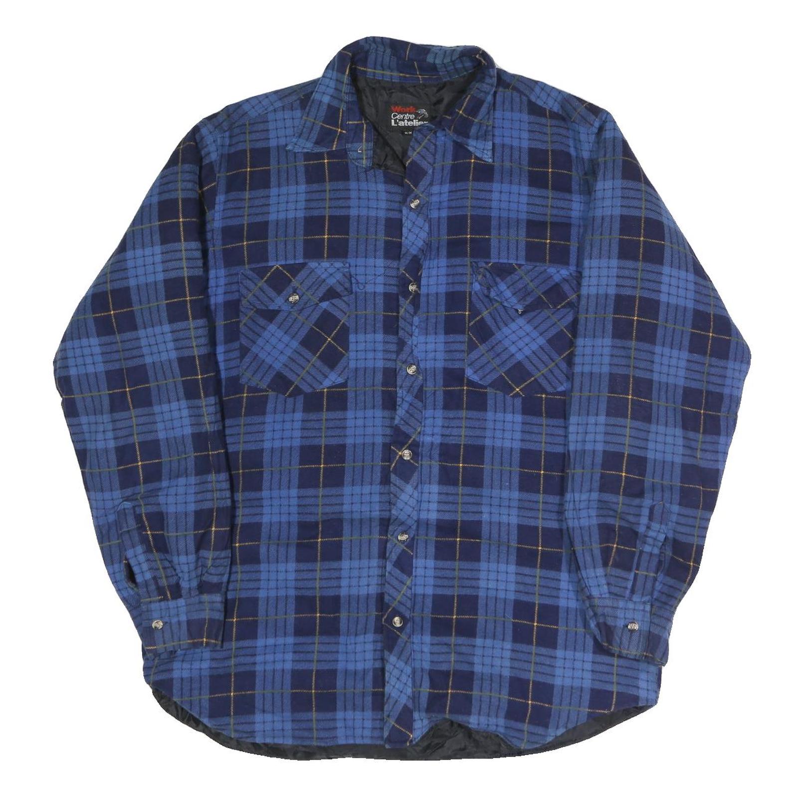 WORK CENTRE Mens Blue & Navy Check Shirt M Long Sleeve Button Pocket Casual
